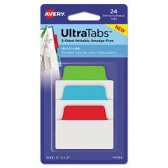 Avery Ultra Tabs Repositionable Standard Tabs, 1/5-Cut Tabs, Assorted Primary Colors, 2" Wide, 24/Pack (74754)