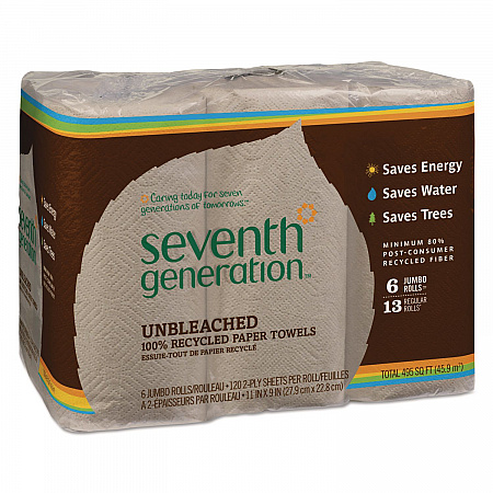 Natural Unbleached 100% Recycled Paper Kitchen Towel Rolls, 2-Ply, 11 x 9, 120/Roll, 6 Rolls/Pack (13737PK)