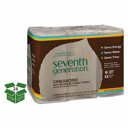 Natural Unbleached 100% Recycled Paper Kitchen Towel Rolls, 2-Ply, 11 x 9, 120/Roll, 24 Rolls/Carton (13737)