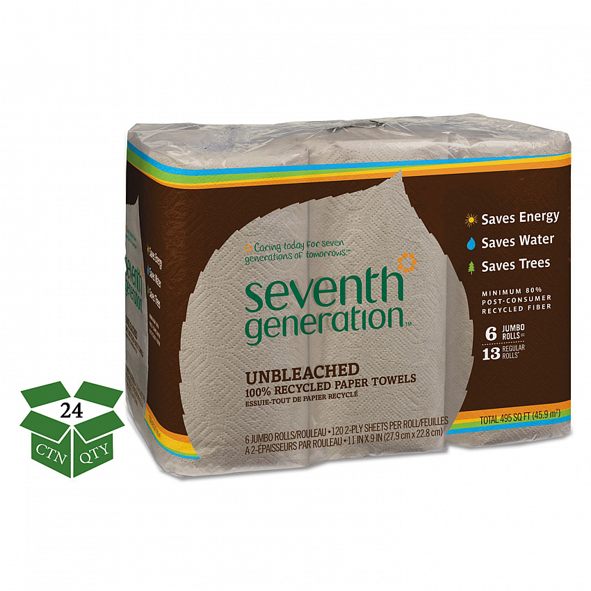 Natural Unbleached 100% Recycled Paper Kitchen Towel Rolls, 2-Ply, 11 x 9, 120/Roll, 24 Rolls/Carton (13737)