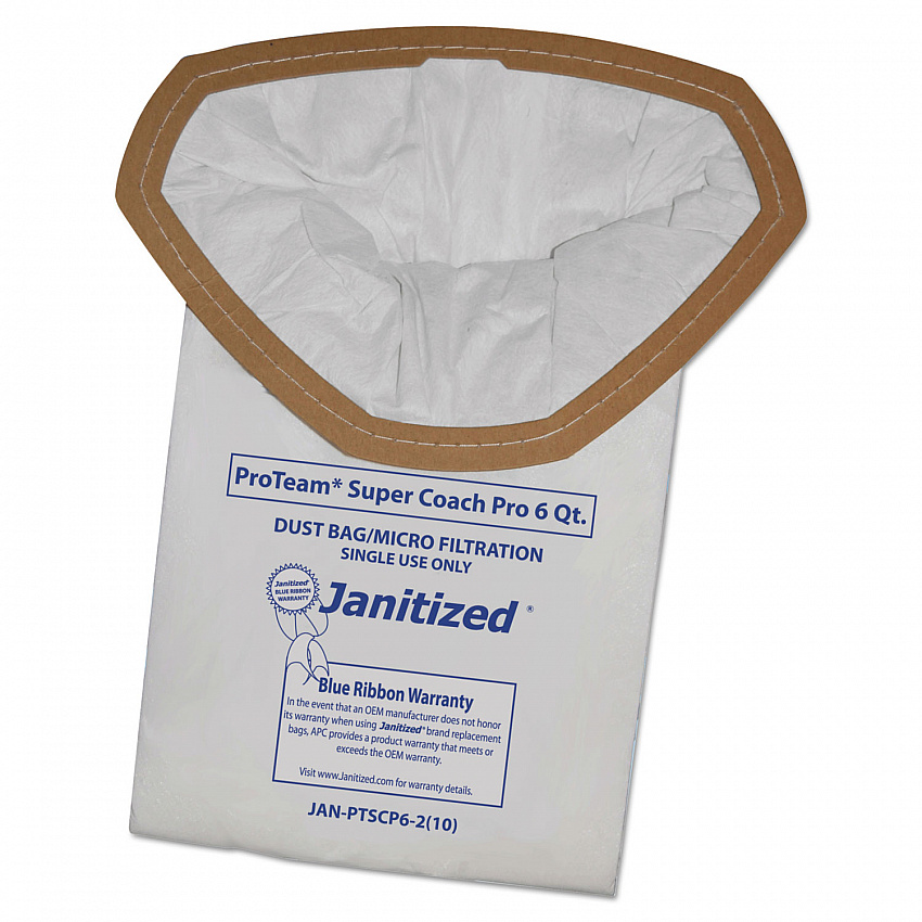 Vacuum Filter Bags Designed to Fit ProTeam Super Coach Pro 6/GoFree Pro, 100/Carton (JANPTSCP62)