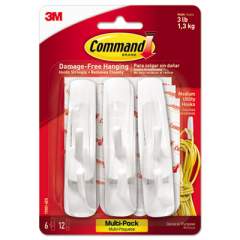 Command General Purpose Hooks Multi-Pack, Medium, 3 lb Cap, White, 6 Hooks and 12 Strips/Pack (170016ES)
