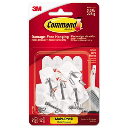 Command General Purpose Wire Hooks Multi-Pack, Small, 0.5 lb Cap, White, 9 Hooks and 12 Strips/Pack (170679ES)
