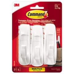 Command General Purpose Hooks Multi-Pack, Large, 5 lb Cap, White, 3 Hooks and 6 Strips/Pack (170033ES)