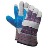 Boardwalk Cow Split Leather Double Palm Gloves, Gray/Blue, Large, 1 Dozen (00034)