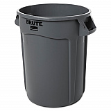 Vented Round Brute Container, 32 gal, Plastic, Gray (263200GY)