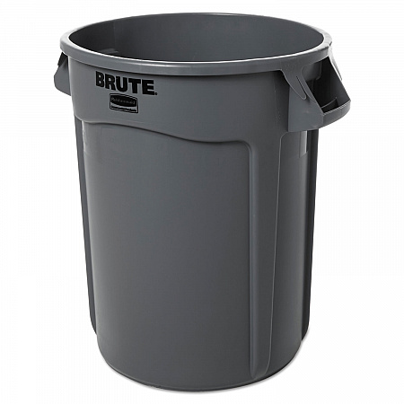 Vented Round Brute Container, 32 gal, Plastic, Gray (263200GY)