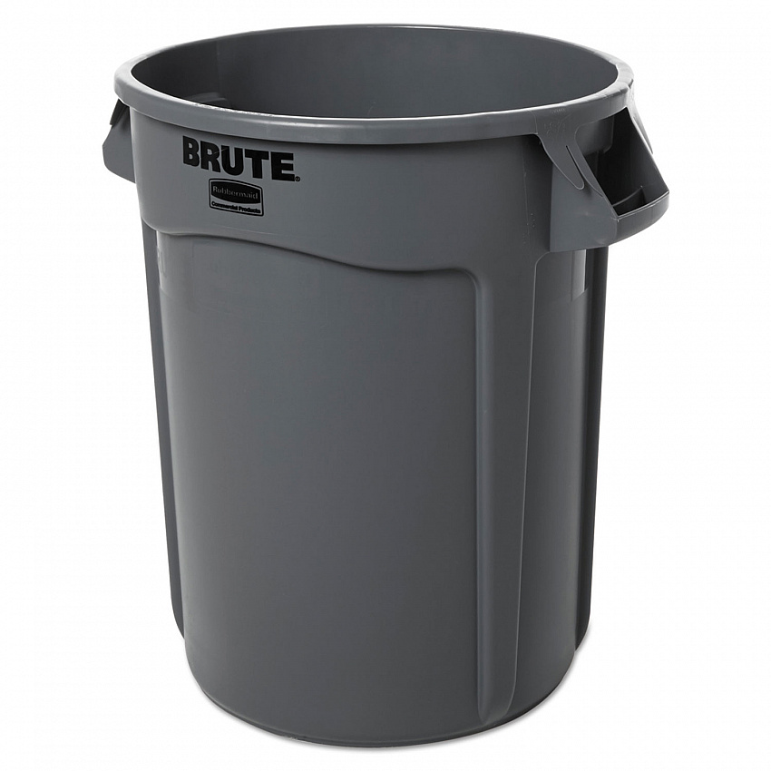Vented Round Brute Container, 32 gal, Plastic, Gray (263200GY)