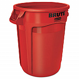 Vented Round Brute Container, 32 gal, Plastic, Red (2632RED)