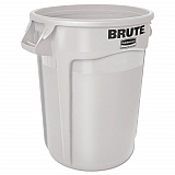 Vented Round Brute Container, 10 gal, Plastic, White (2610WHI)