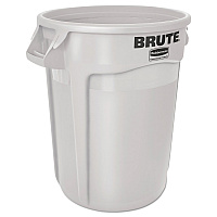 Vented Round Brute Container, 10 gal, Plastic, White (2610WHI)