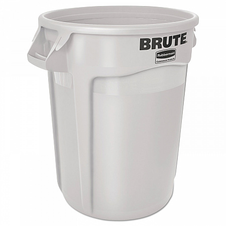 Vented Round Brute Container, 10 gal, Plastic, White (2610WHI)