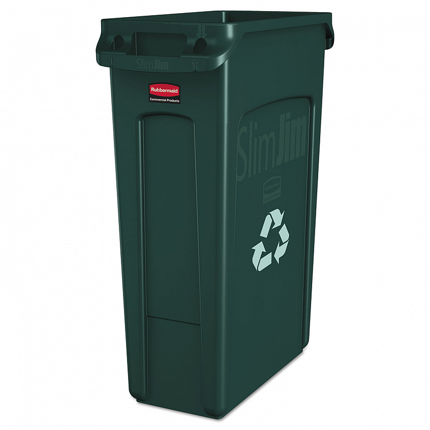 Slim Jim Plastic Recycling Container with Venting Channels, 23 gal, Plastic,  Green (354007GN)