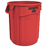 Vented Round Brute Container, 10 gal, Plastic, Red, 6/Carton (2610REDCT)