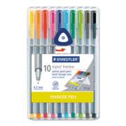 Staedtler Triplus Fineliner Porous Point Pen, Stick, Extra-Fine 0.3 mm, Assorted Ink Colors, Silver Barrel, 10/Pack (334SB10A6)