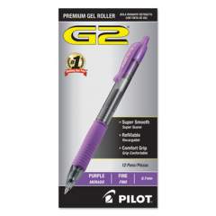 Pilot G2 Premium Gel Pen, Retractable, Fine 0.7 mm, Purple Ink, Smoke Barrel, Dozen (31029)