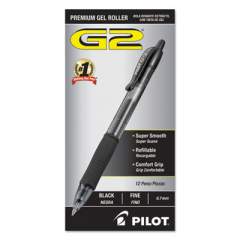 Pilot G2 Premium Gel Pen, Retractable, Fine 0.7 mm, Black Ink, Smoke Barrel, Dozen (31020)