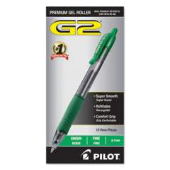 Pilot G2 Premium Gel Pen, Retractable, Fine 0.7 mm, Green Ink, Smoke Barrel, Dozen (31025)