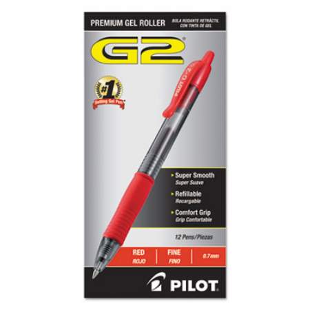 Pilot G2 Premium Gel Pen, Retractable, Fine 0.7 mm, Red Ink, Smoke Barrel, Dozen (31022)