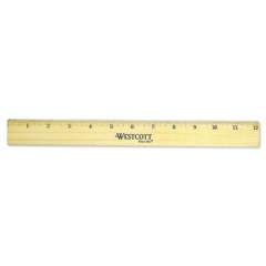 Westcott Flat Wood Ruler with Two Double Brass Edges, Standard/Metric, 12", Clear Lacquer Finish (05221)
