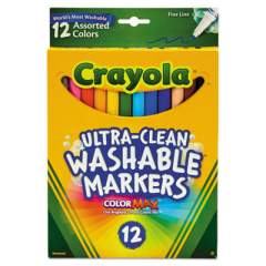 Crayola Ultra-Clean Washable Markers, Fine Bullet Tip, Assorted Colors, Dozen (587813)