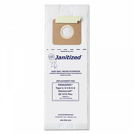 Vacuum Filter Bags Designed to Fit Panasonic Upright Type U, 36/Carton (JANPAU2)