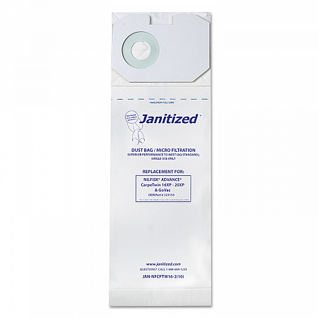 Vacuum Filter Bags Designed to Fit Nilfisk CarpeTwin Upright 16XP/20XP, 100/Carton (JANNFCPTW162)