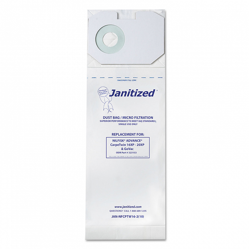 Vacuum Filter Bags Designed to Fit Nilfisk CarpeTwin Upright 16XP/20XP, 100/Carton (JANNFCPTW162)