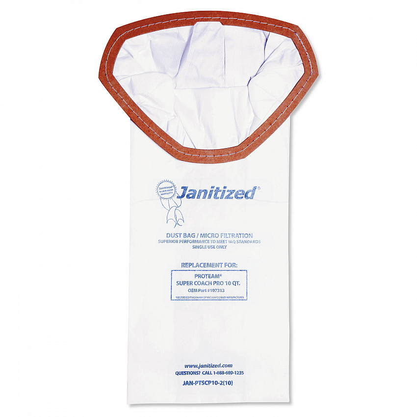 Vacuum Filter Bags Designed to Fit ProTeam Super Coach Pro 10, 100/Carton (JANPTSCP102)