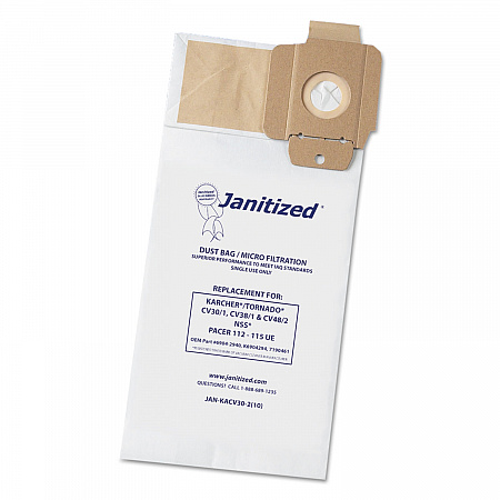 Vacuum Filter Bags Designed to Fit Karcher/Tornado CV30/1, CV38/1, CV48/2, 100/Carton (JANKACV302)
