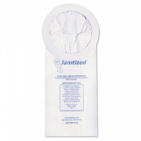Vacuum Filter Bags Designed to Fit ProTeam 10 qt Super Coach/MegaVac, 100/Carton (JANPTMV2)