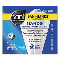 Hands Instant Sanitizing Wipes, Individually Wrapped Wipes, 1-Ply, 5 x 7.75, Unscented, White, 3,000 Packets/Carton (D33333)