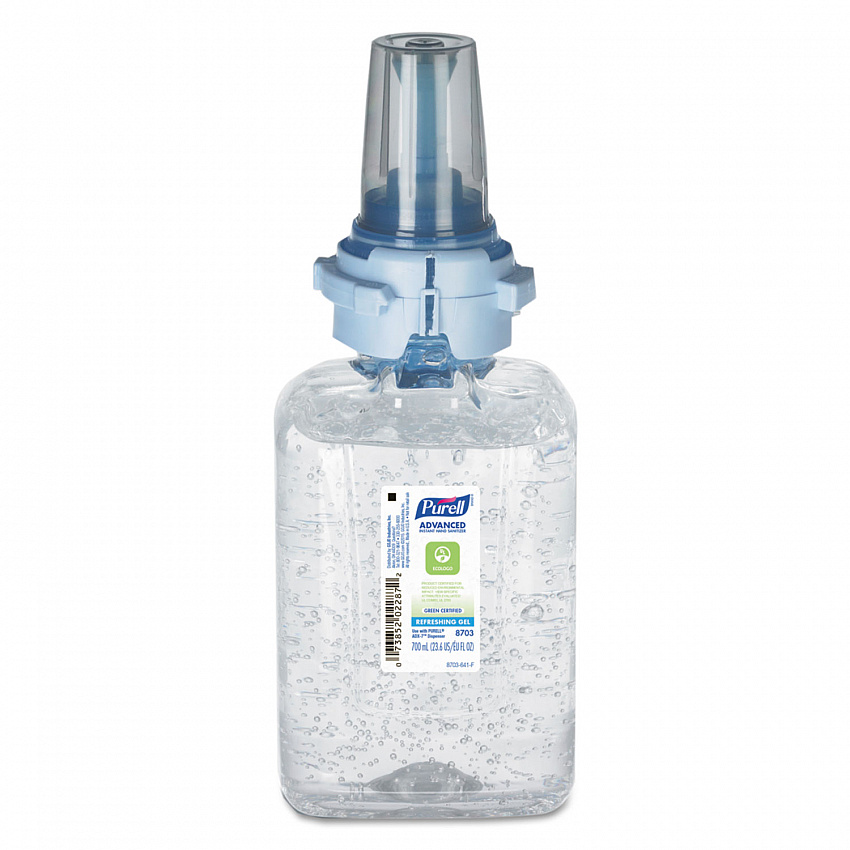 Advanced Hand Sanitizer Green Certified Gel Refill, For ADX-7 Dispensers, 700 mL, Fragrance-Free, 4/Carton (870304CT)