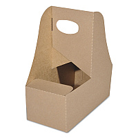 4-Corner Pop-Up Food and Drink Tray, 2-Cup Drink Carrier, Up to 24 oz Beverages, 7.63 x 3.75 x 8.88, Brown, Paper, 250/Carton (2795)