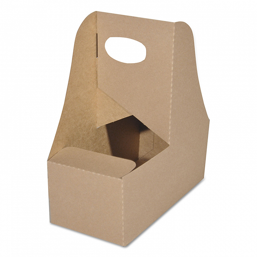 4-Corner Pop-Up Food and Drink Tray, 2-Cup Drink Carrier, Up to 24 oz Beverages, 7.63 x 3.75 x 8.88, Brown, Paper, 250/Carton (2795)