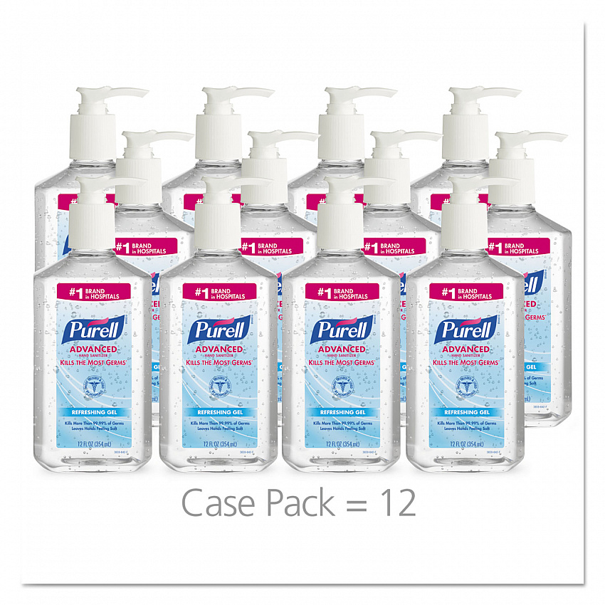 Advanced Hand Sanitizer Refreshing Gel, 12 oz Pump Bottle, Clean Scent, 12/Carton (365912CT)