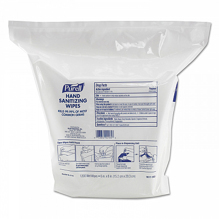 Hand Sanitizing Wipes, 6 x 8, Fresh Citrus Scent, White, 1,200/Refill Pouch, 2 Refills/Carton (911802)
