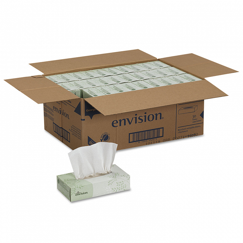 Envision White Facial Tissue, 2-Ply, White, 100 Sheets/Box, 30 Boxes/Carton (47410)