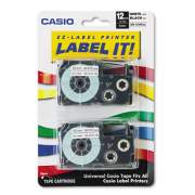 Casio Tape Cassettes for KL Label Makers, 0.5" x 26 ft, Black on White, 2/Pack (XR12WE2S)