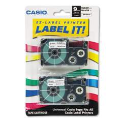 Casio Tape Cassettes for KL Label Makers, 0.37" x 26 ft, Black on Clear, 2/Pack (XR9X2S)