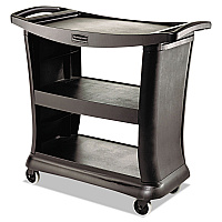 Executive Service Cart, Plastic, 3 Shelves, 300 lb Capacity, 20.33" x 38.9" x 38.9", Black (9T6800BK)