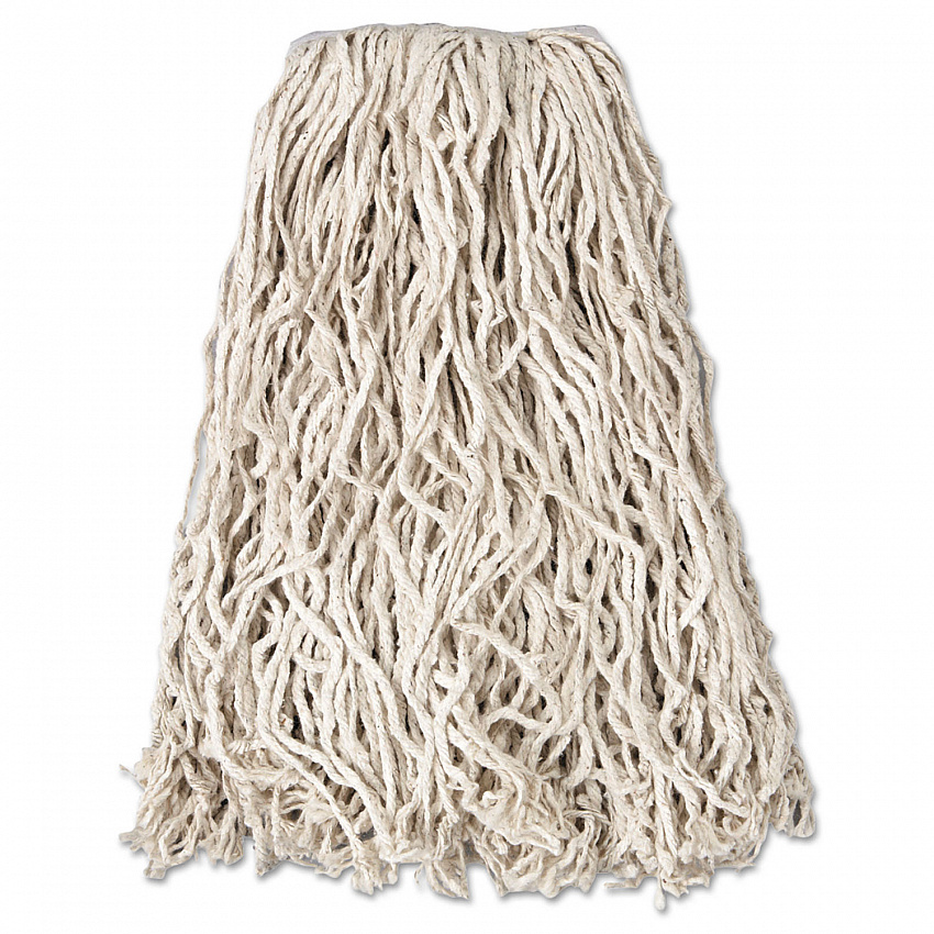 Non-Launderable Economy Cut-End Cotton Wet Mop Head, 20 oz, 1" Band, White, 12/Carton (V117)