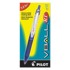 Pilot VBall RT Liquid Ink Roller Ball Pen, Retractable, Extra-Fine 0.5 mm, Blue Ink, Blue/White Barrel (26107)