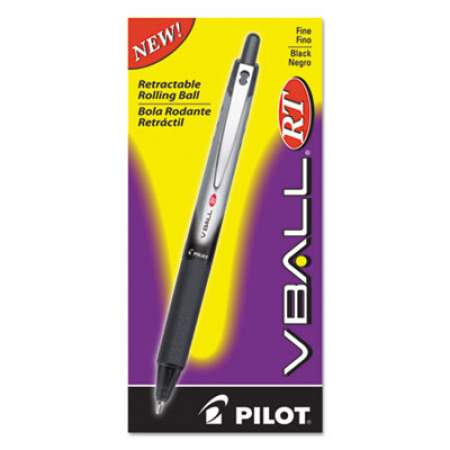 Pilot VBall RT Liquid Ink Roller Ball Pen, Retractable, Fine 0.7 mm, Black Ink, Black/White Barrel (26206)