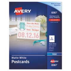 Avery Postcards for Inkjet Printers, 4 1/4 x 5 1/2, Matte White, 4/Sheet, 200/Box (8387)