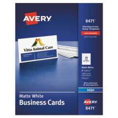Avery Printable Microperforated Business Cards w/Sure Feed Technology, Inkjet, 2 x 3.5, White, 1,000 Cards, 10/Sheet, 100 Sheets/Bx (8471)