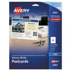 Avery Photo-Quality Printable Postcards, Inkjet, 74 lb, 4.25 x 5.5, Glossy White, 100 Cards, 4 Cards/Sheet, 25 Sheets/Pack (8383)