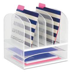 Safco Onyx Mesh Desk Organizer with Two Horizontal and Six Upright Sections, Letter Size Files, 13.25" x 11.5" x 13", White (3255WH)