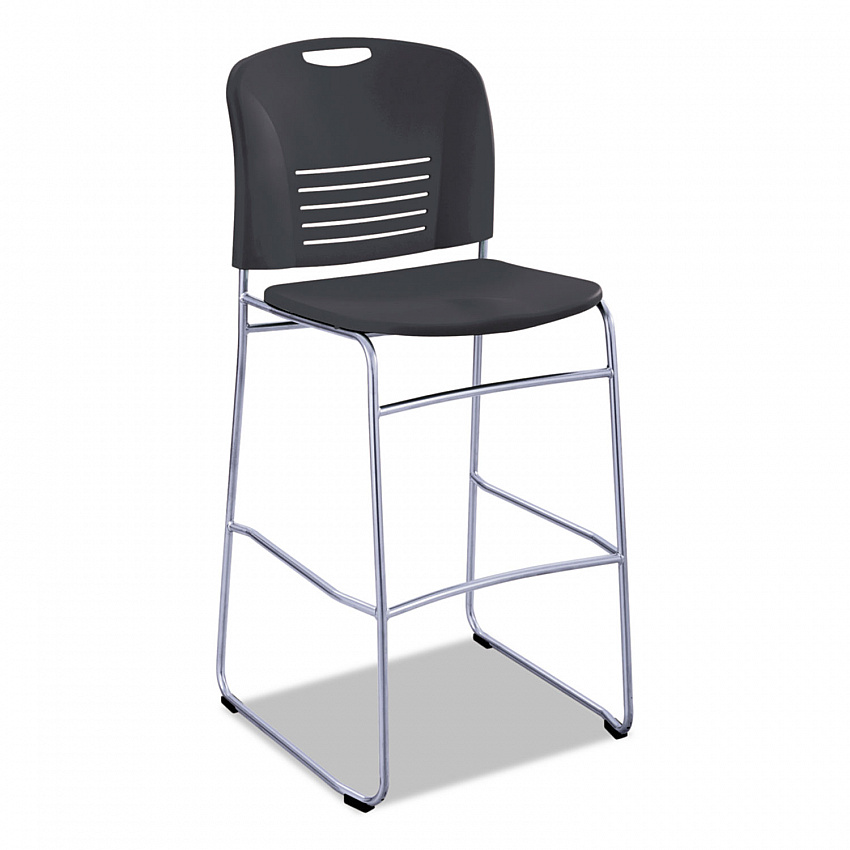 Vy Sled Base Bistro Chair, Supports Up to 350 lb, 30.5" Seat Height, Black Seat, Black Back, Silver Base (4295BL)