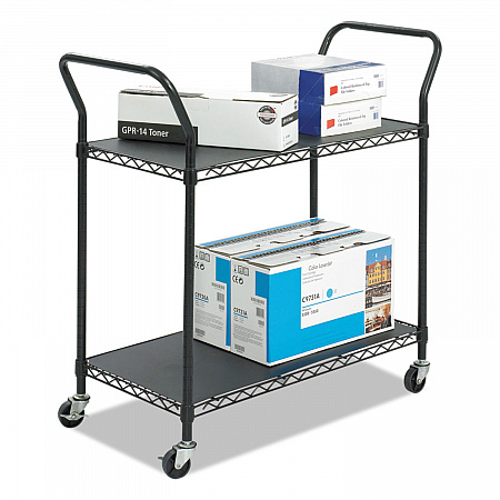 Wire Utility Cart, Metal, 2 Shelves, 400 lb Capacity, 43.75
